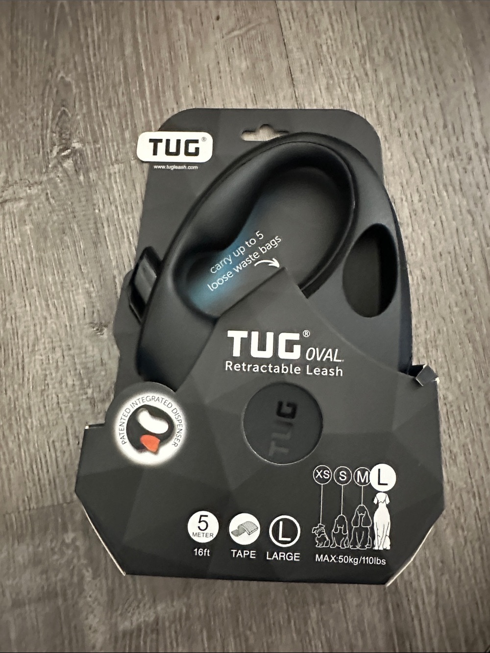 Oval Retractable Leash - Black (Large)